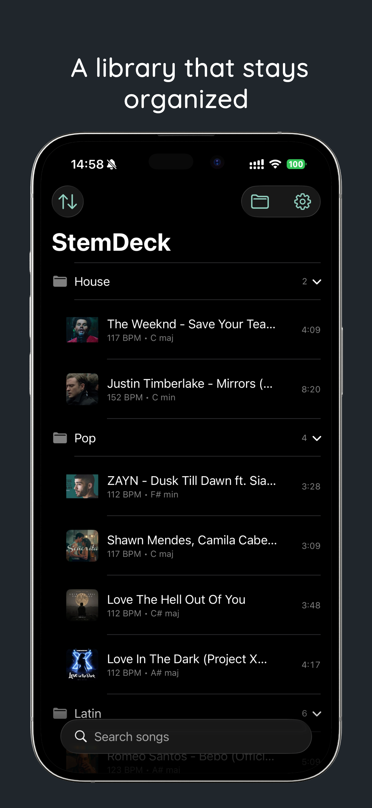 Library screen with folders